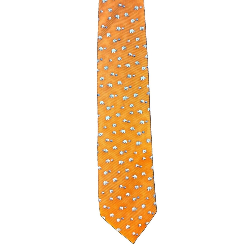 Vintage Jos. A. Bank Orange Woven Silk Elephant Print Designer Men’s Tie